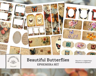 Beautiful Butterflies Junk Journal Ephemera Set