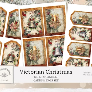 Victorian Christmas Bells & Candles Cards and Tags Set