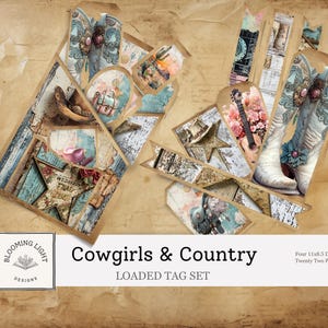 Ensemble d'étiquettes chargées Cowgirls & Country Junk Journal