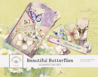 Hermoso conjunto de etiquetas para diario basura con mariposas