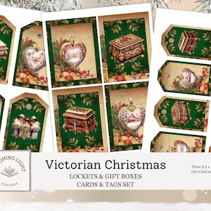 Victorian Christmas Lockets & Gift Boxes Cards and Tags Set