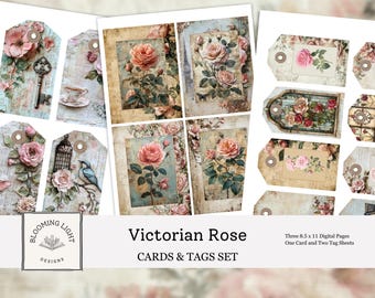 Viktorianische Rose Junk Journal Karten & Tags Set