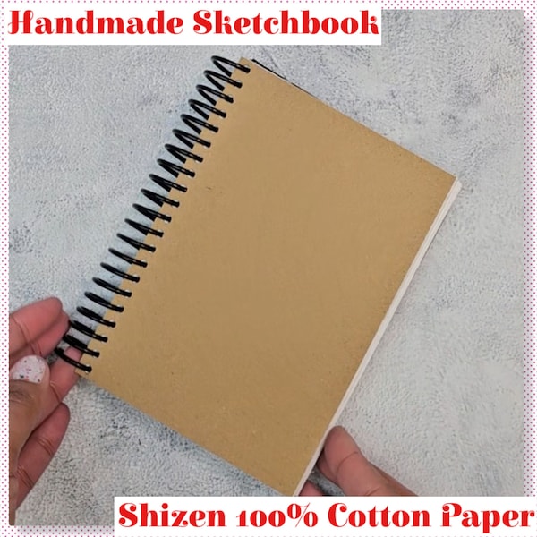 Handmade Watercolor Journal / Sketchbook with Shizen Handmade Watercolor Paper from India - Spiralbound - Lays COMPLETELY Flat - 5"x7"