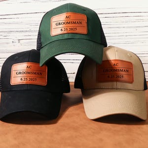 Custom Groomsman Hat - Personalized Groomsman Gift - Wedding Party Hats - Bachelor Party Cap - Leather Patch Hat - Best Man Hat - Groom Cap