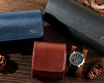 Personalized Leather Watch Case, Brown Watch Box, Travel Watch Box, Luxury Leather Watch Case Roll for 3 Watches, Gift For Him, Groom Gift