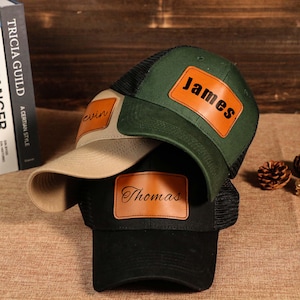 Personalized Dad Patch Hat,Custom Name Hat,Signature Hat,Leather Patch Hat,Kid Baseball Hat,kid trucker hat,boy Gift,Youth Adult Hat,dad hat