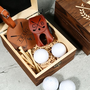 Coffret cadeau de golf personnalisé, cadeau pour golfeur, balles de golf, étiquette de sac de golf avec tees de golf, ensemble de marqueurs de balle d'outils de pelouse, cadeaux de golf pour homme