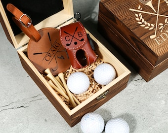 Kit de golfe personalizado, presente para golfista, bolas de golfe, etiqueta para bolsa de golfe com tees, conjunto de marcadores de bola e ferramentas para gramado, presentes de golfe para homens.