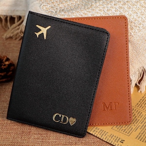 Embossed Leather Passport Holder - Custom Name Travel Wallet, Company Corporate Business Retiree Gifts, Personalized Wedding Travel Gift
