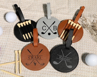 Läder Golf Tee Hållare, Anpassad Herrnamn Golfbag Graverad Tee Present till Golfare, Golfbag Tag Personliga Golf Tees, Golftillbehör till Pappa