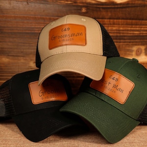Custom Groomsman Hat with Patch for Wedding Party,Custom Leather Patch Trucker Hat,Groomsmen Gifts,Personalized Groom party Hats,Husband Hat