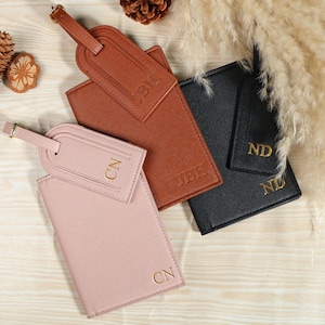 Personalized Custom Leather Passport Holder&Luggage Tag set, Monogrammed Leather Passport Cover,Bridesmaid Gifts,Gift for Women,Travel Gift
