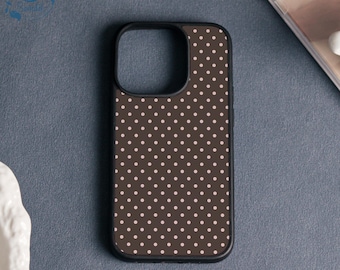 Brown Polka Dot iPhone CaseFor iPhone17/16/15/14/13/12/11 MA Mini/ProMax, SE2020, 7/8Plus,XSMax,aluminum Protective Coverwith subtle shimmer