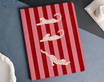 Retro Leopard Stripes Book & Flip Case Cover For iPad A16-11" 2025, iPad Air 6/7-13'' 11'', iPad Pro 12.9''11'' 2021/2022,iPad mini5 6 7
