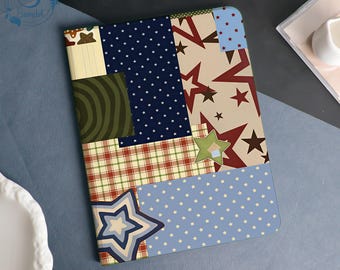 Vintage Star Patchwork Book & Flip Case Cover For iPad A16-11" 2025, iPad Air 6/7-13'' 11'', iPad Pro 12.9''11'' 2021/2022,iPad mini5 6 7