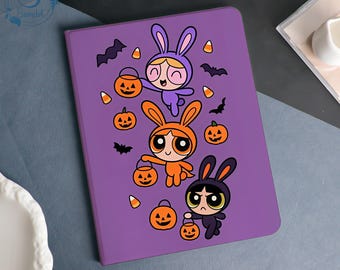 Bunny Puff Halloween Book & Flip Case Cover For iPad A16-11" 2025, iPad Air 6/7-13'' 11'', iPad Pro 12.9''11'' 2021/2022,iPad mini5 6 7