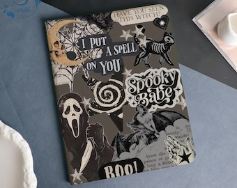 Spooky Witch Collage Book & Flip Case Cover For iPad A16-11" 2025, iPad Air 6/7-13'' 11'', iPad Pro 12.9'' 11'' 2021/2022, iPad mini5 6 7