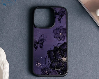 Purple Butterfly iPhone CaseFor iPhone16/15/14/13/12/11 MA Mini/ProMax, SE2020,7/8Plus,XSMax,aluminum Protective Coverwith subtle shimmer