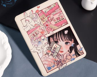 Cartoon Girl Kindle Case10 11 12th Gen Cover 2024,6" Paperwhite 6.8" 7",Colorsoft Strap Case forPW 5/6/7,Protective Case,Auto Wake/Sleep