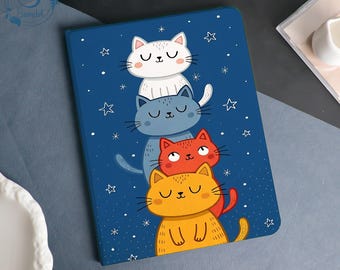 Starry Cat Tower Book & Flip Case Cover For iPad A16-11" 2025, iPad Air 6/7-13'' 11'', iPad Pro 12.9''11'' 2021/2022,iPad mini5 6 7