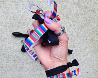 BULK HAIR TIES - Grab Bag - Assorted Mix - Yoga Bands.  Serape &Classic Black