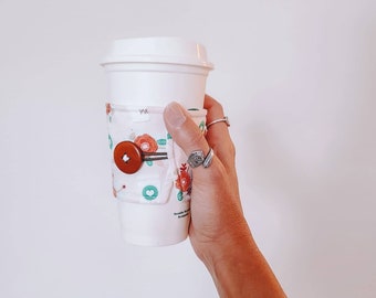 The Coffee Sleeve. Pumpkin Spice Latte & Floral. Pale Pink. Spoonflower.