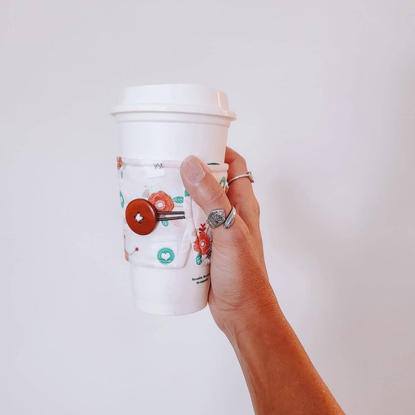 The Coffee Sleeve. Pumpkin Spice Latte & Floral. Pale Pink. Spoonflower.