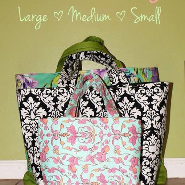 The Lined Tote.  One Pattern - Three Sizes.  - Interior Pockets - PDF Tutorial.  This is NOT a Finished Product. - - Make and Sell.