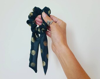 Scarf Scrunchie. Autumn Feels Collection Emerald & Gold Dots