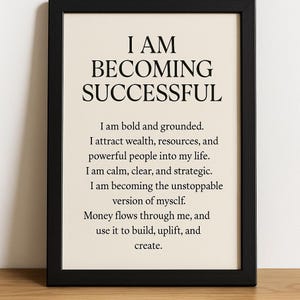 Afirmação "Estou me tornando um sucesso" - Download digital para impressão para manifestação, crescimento da mentalidade e Lei da Atração