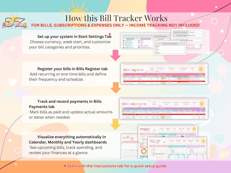 Ultimate Bill Tracker Spreadsheet for Google Sheets & Excel • Recurring ...