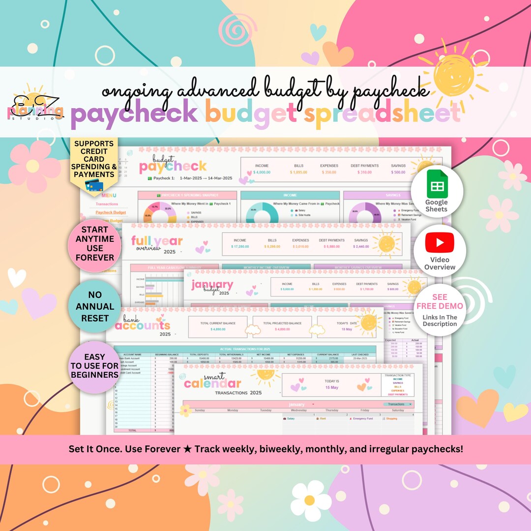 Paycheck Ongoing Budget Spreadsheet • Advanced Google Sheets Template ...