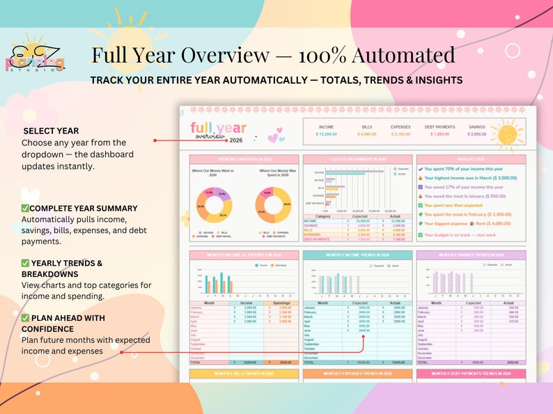 Advanced Paycheck Budget Spreadsheet • Google Sheets & Excel Template • Automated Ongoing Income and Expense Tracker with Bill Calendar image 14