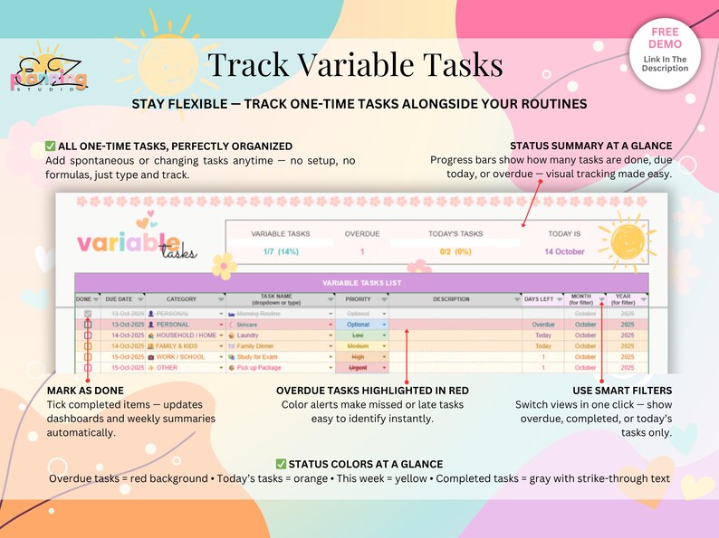 Personal Task Tracker Spreadsheet • Automatic Google Sheets Planner for ...