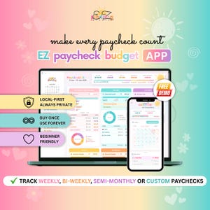EZ Paycheck Budget App • Track Income, Savings, Bills, Expenses and Debt Payments • Desktop & Mobile Budget Planner • ADHD-friendly