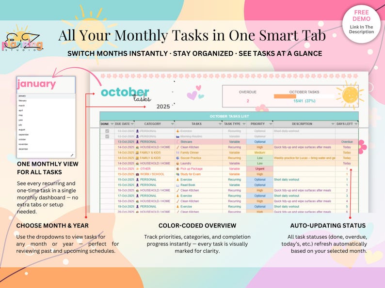 Personal Task Tracker Spreadsheet • Automatic Google Sheets Planner for ...
