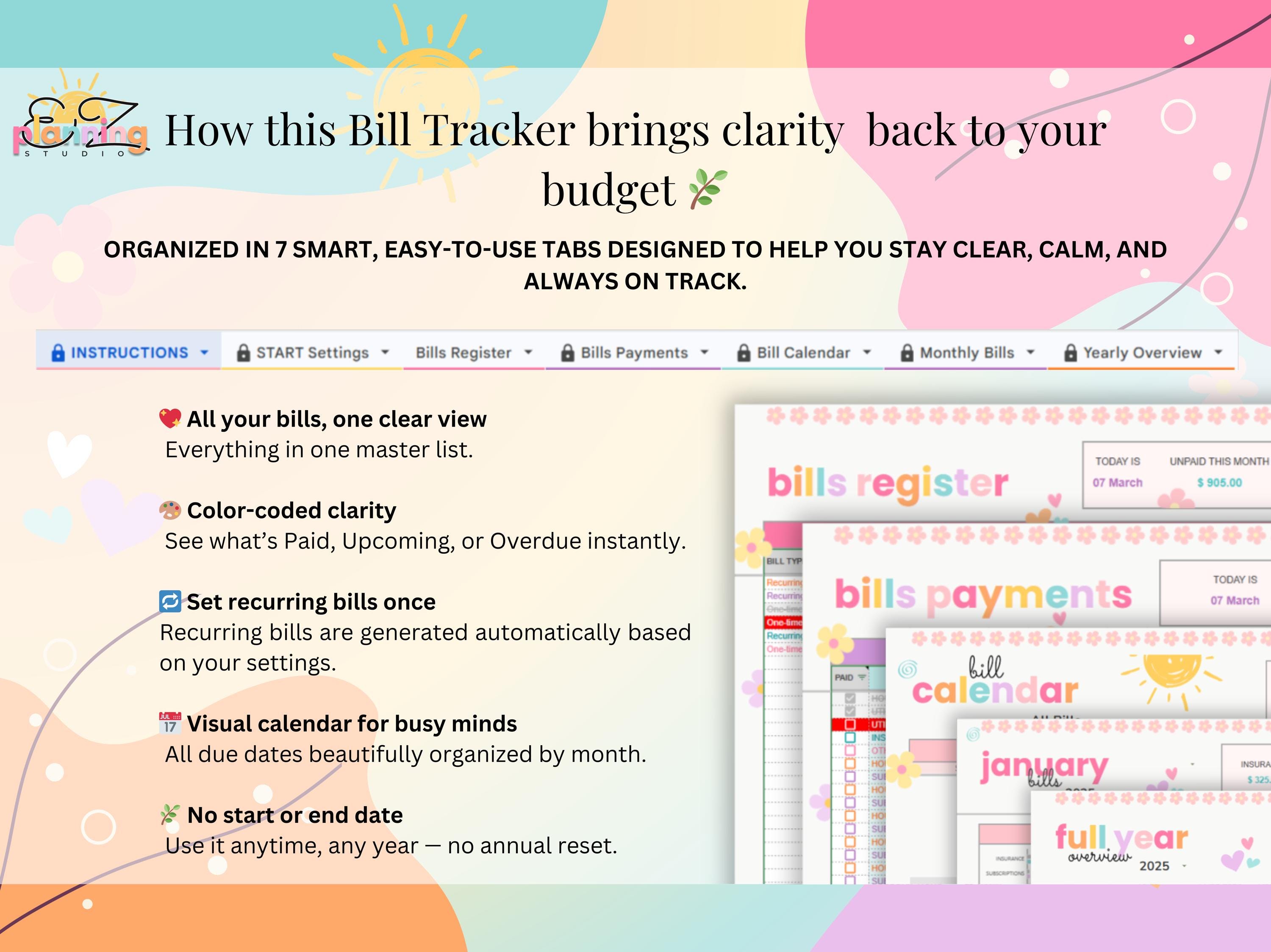 Ultimate Bill Tracker Spreadsheet for Google Sheets & Excel • Recurring ...