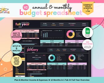 Hojas de cálculo de presupuestos mensuales y anuales • Planificador financiero de Google Sheets