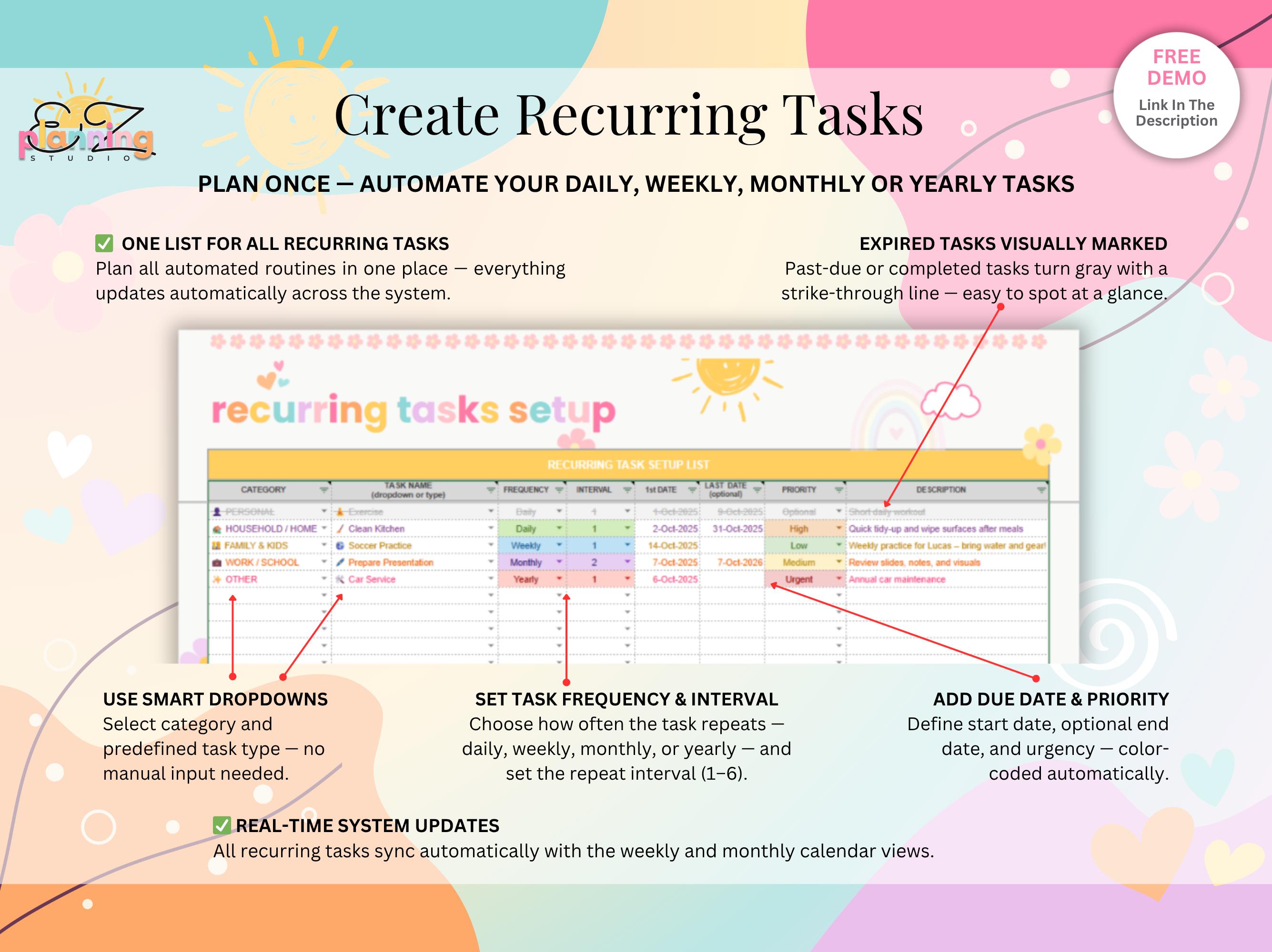 Personal Task Tracker Spreadsheet • Automatic Google Sheets Planner for ...