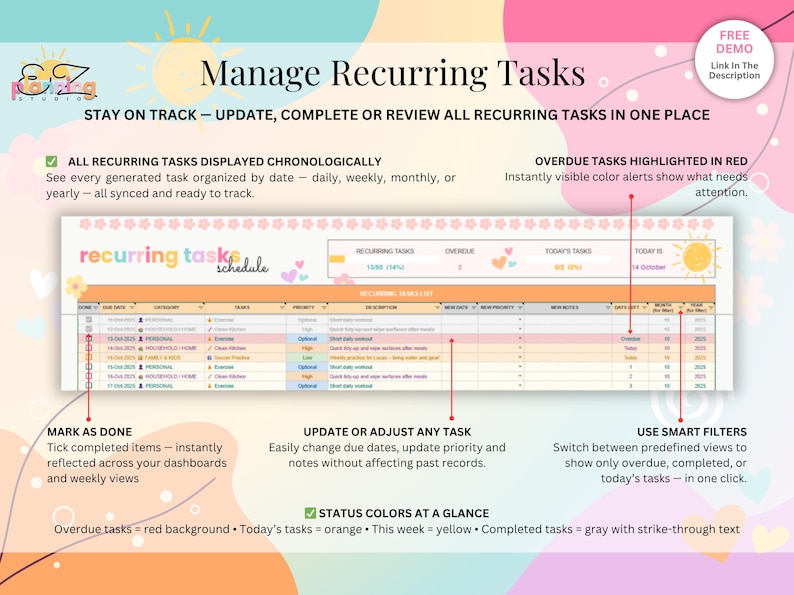 Personal Task Tracker Spreadsheet • Automatic Google Sheets Planner for ...