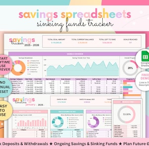Sinking Funds Tracker • Google Sheets Savings Goal Planner • Track Deposits & Withdrawals • Easy Budget Template for Beginners