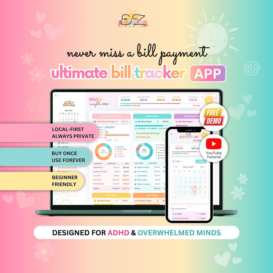 Ultimate Bill Payments Tracker • Recurring & One-time Bills • ADHD ...