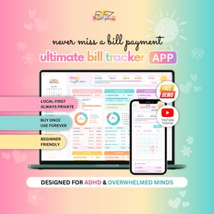 Ultimate Bill Payments Tracker • Recurring & One-Time Bills • ADHD Friendly Budget App • No Annual Reset