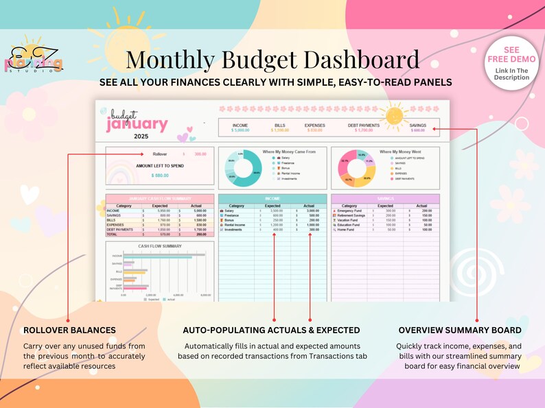 Monthly Budget Spreadsheet • Compact 12 Months in 1 Tab • Google Sheets ...