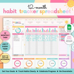 12-månaders vanespårare • Rutinplanerare i Google Sheets (digital nedladdning)