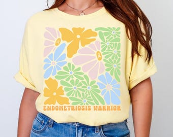 Retro Endo Warrior Shirt | Comfort Colors Endometriosis Awareness Month Tee | Floral Yellow Ribbon Endo Tshirt | Endo Excision Care Package
