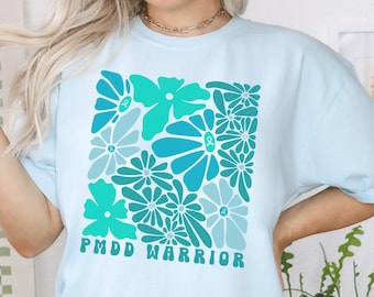 PMDD Warrior Shirt | Retro Teal Flower PMDD Awareness Tee | Comfort Colors Premenstrual Dysphoric Disorder Shirt | Gift for PMDD Support