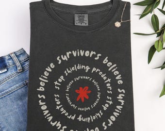 Stop Shielding Predators Feminist Shirt | Believe Survivors Comfort Colors TShirt | CSA SA DV Advocacy Tee | Gift for Womens Rights Activist