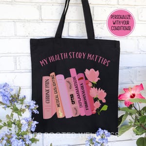 Custom Chronic Illness Tote | Personalized Diagnosis Bag | Invisible Illness Bookish Support Gift, Hidden Disability Spoonie Visibility Gift