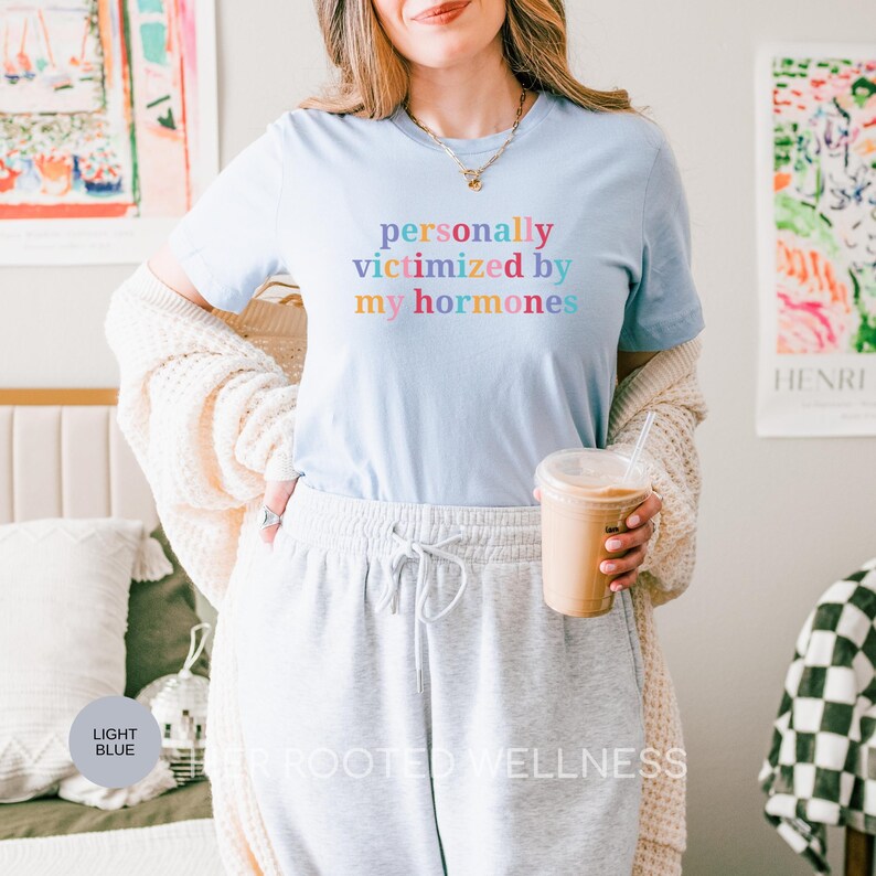 Funny Hormone Tee, Awareness Shirt for PMDD, PCOS, PMS, Hormonal Imbalance, Endo, Adeno, Period Humor | Perimenopause Menopause Support Gift Navy